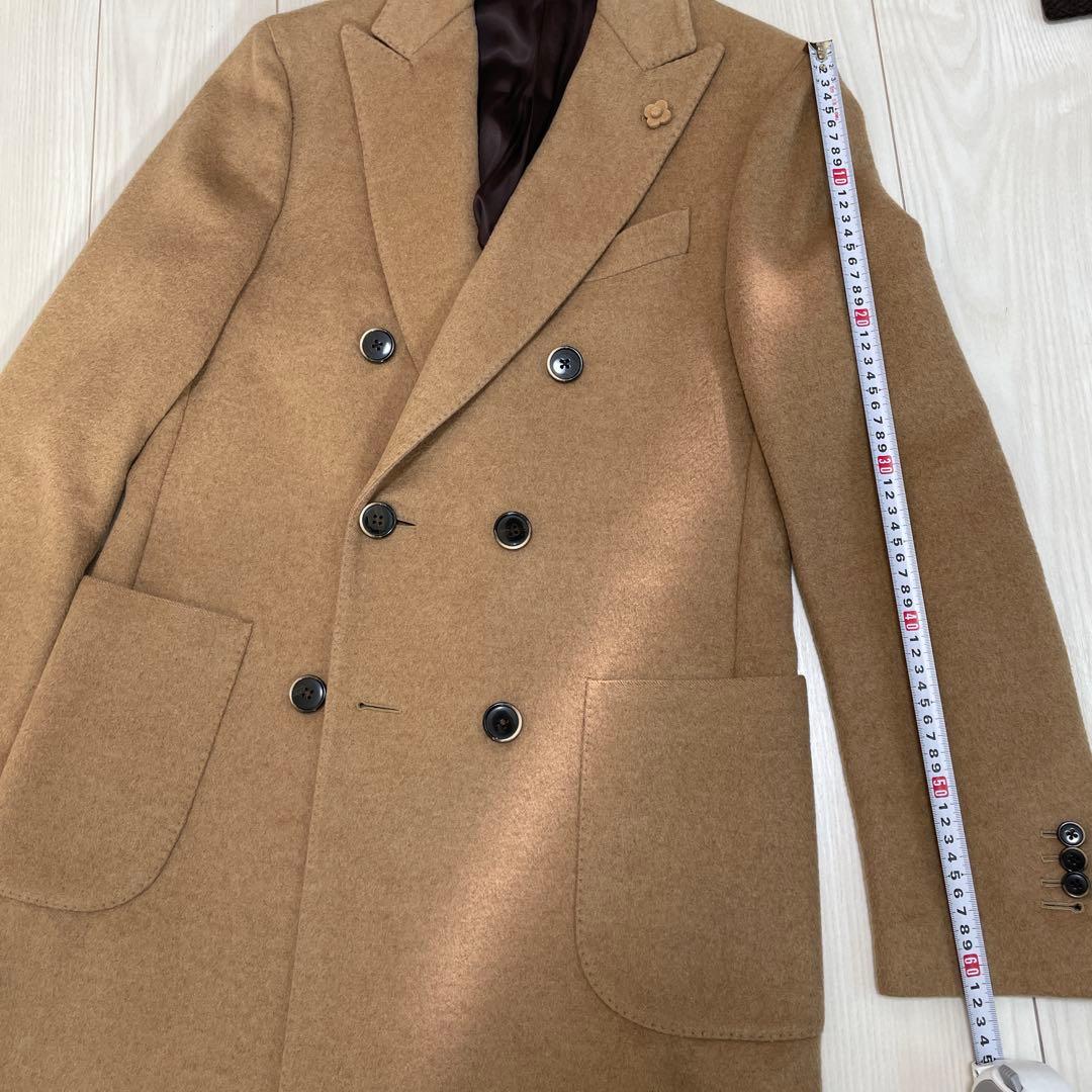 LARDINI キャメル100% ダブルブレスト チェスターコート 46
