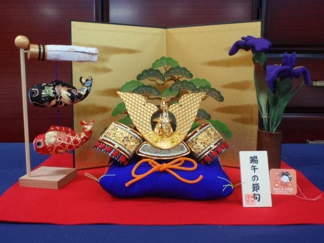 限定特価！！◆新品！巾50cm 卓上極兜飾り 本格五月人形 ちりめん 龍虎堂製◆