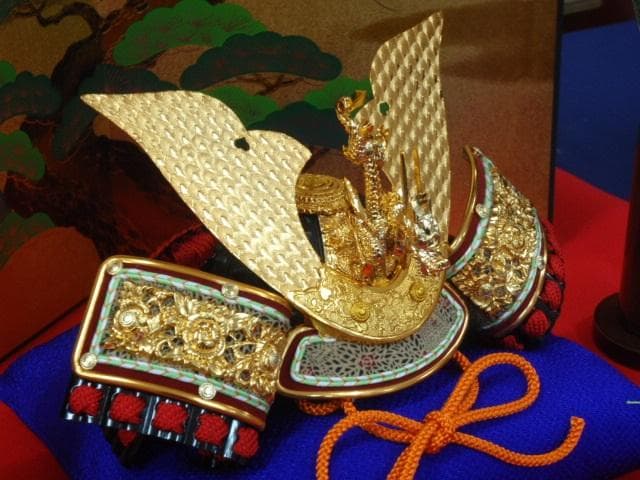 限定特価！！◆新品！巾50cm 卓上極兜飾り 本格五月人形 ちりめん 龍虎堂製◆