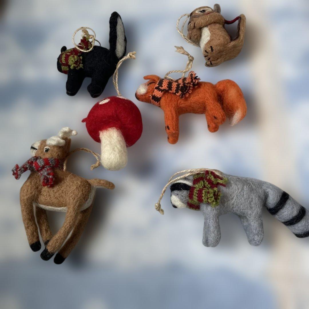 フェルト動物ときのこオーナメント6個セット