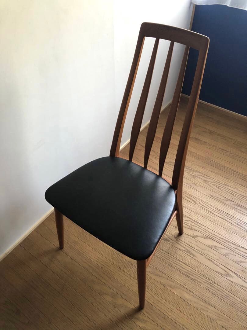 北欧デンマーク ヴィンテージ EVA エヴァチェア 黒革張り チーク材オイル仕上