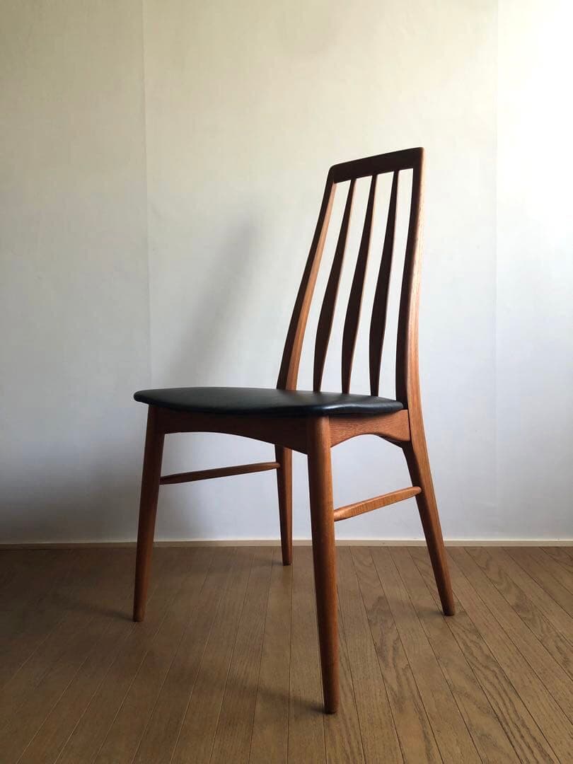 北欧デンマーク ヴィンテージ EVA エヴァチェア 黒革張り チーク材オイル仕上