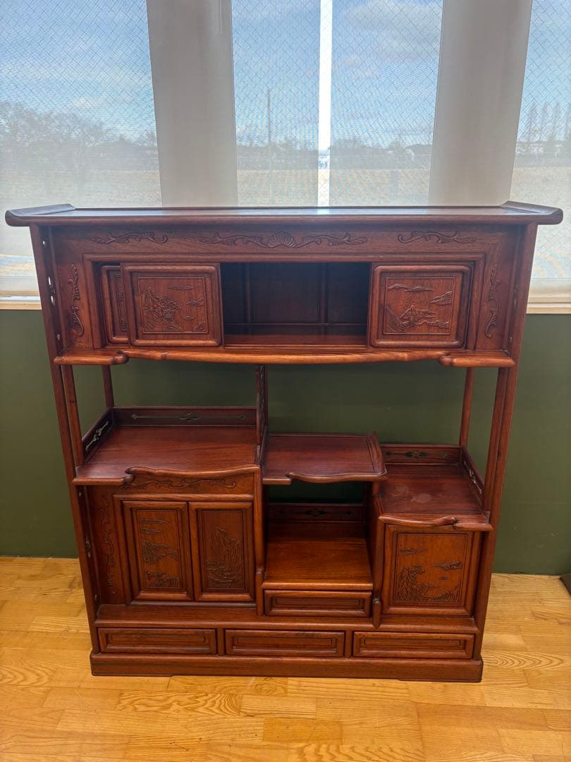 M132 茶タンス 幅1190mm 彫刻入り