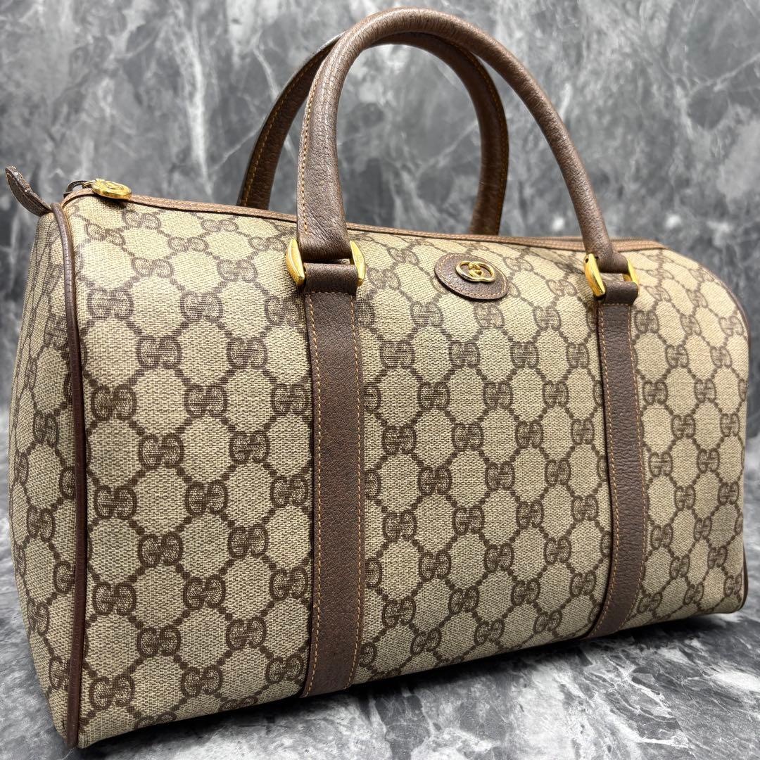 ✨美品✨GUCCI GG ボストンバッグ ハンド レザー ブラウン ロゴ 金具
