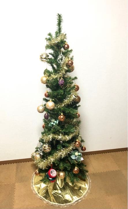 スリムタイプのクリスマスツリー＆たっぷりオーナメントのセット　150