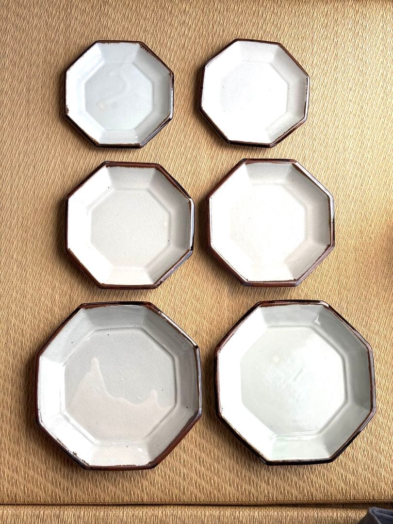 昇陽窯　丹波　立杭　八角皿　白　未使用　釉薬貫入民藝　角皿　6枚セット