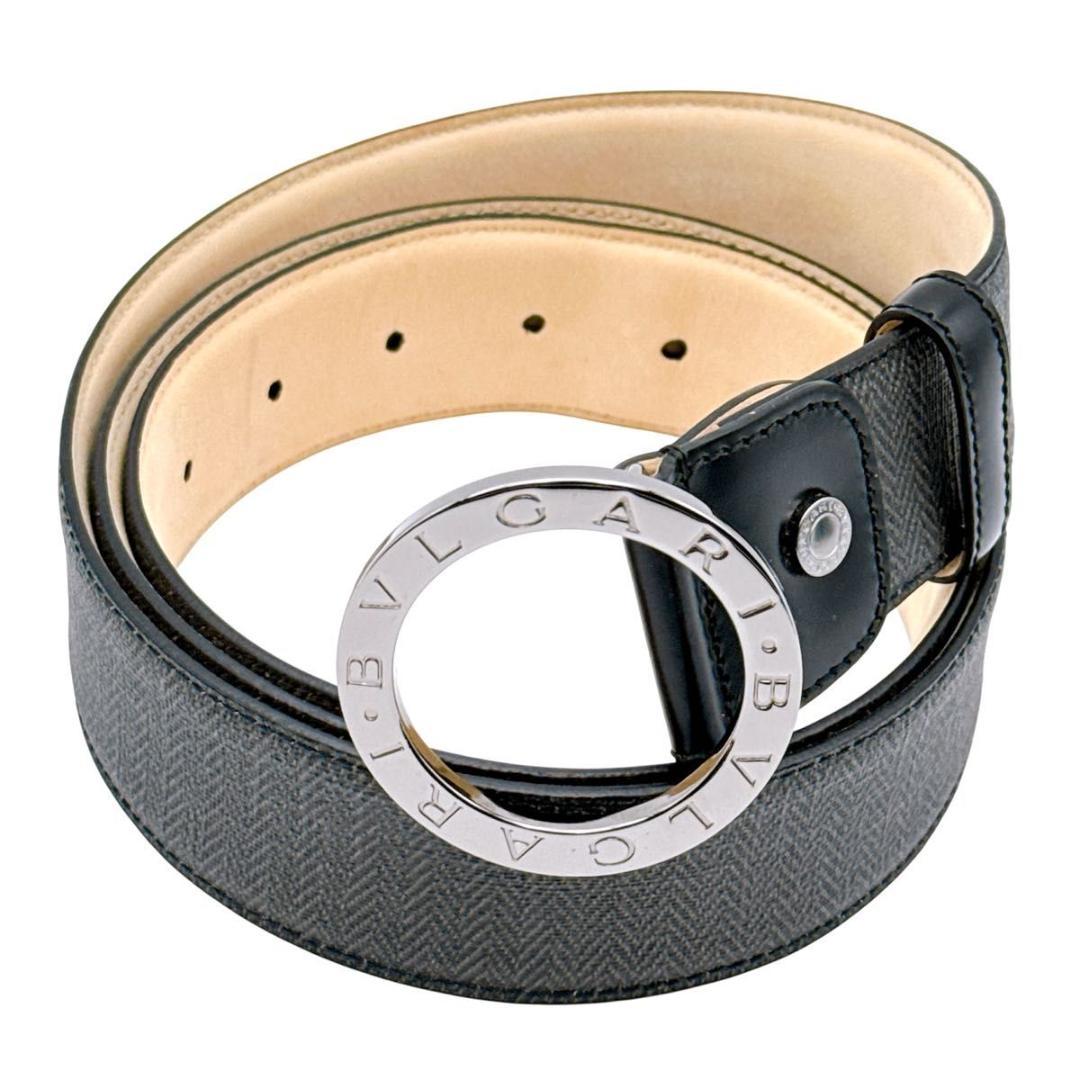 BVLGARI ブルガリ ベルト サークルロゴ シルバー金具 レザー ブラック
