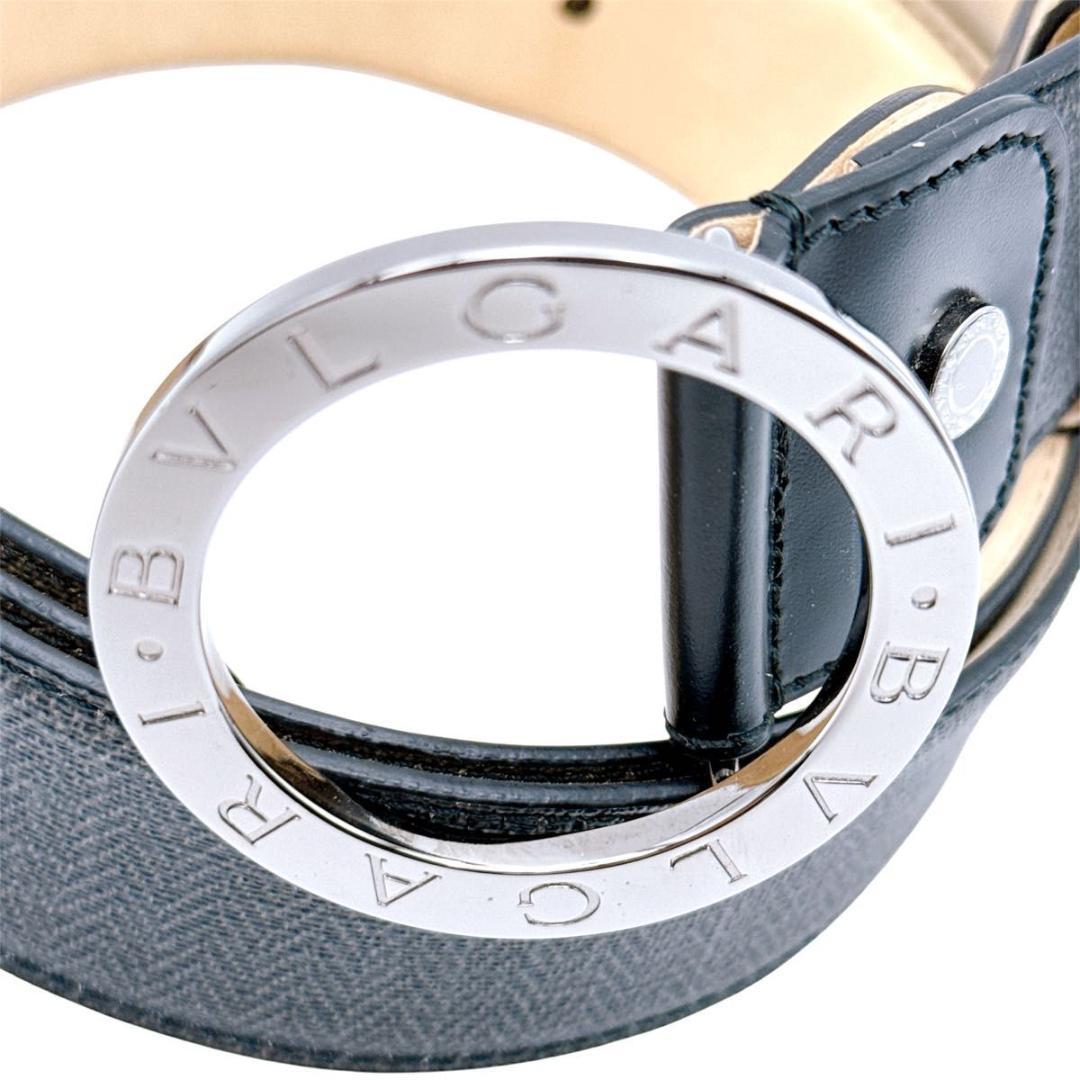 BVLGARI ブルガリ ベルト サークルロゴ シルバー金具 レザー ブラック