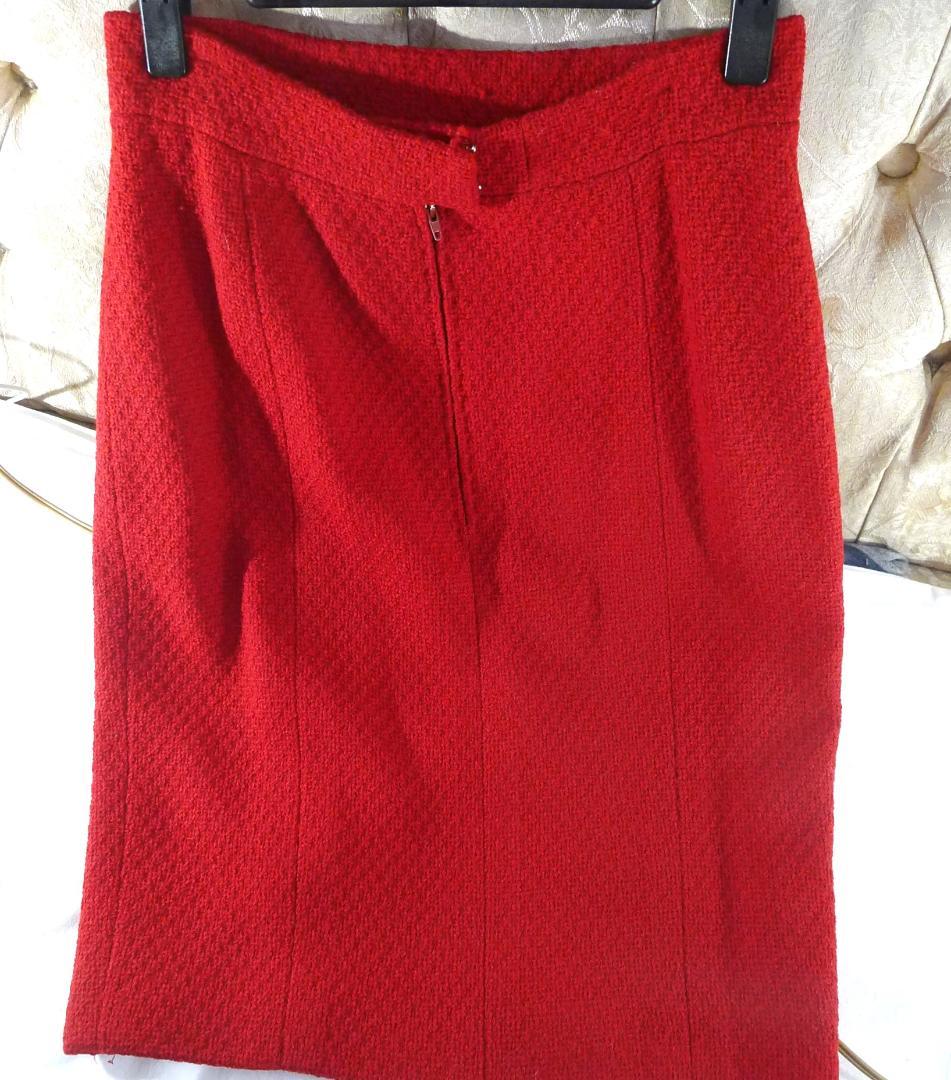 ◇【シャネル】ヴィンテージレッドカラーツィードウールスカート実寸W70㎝◇