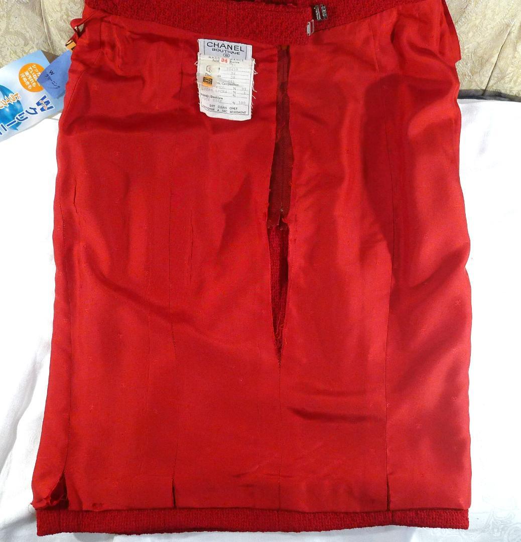 ◇【シャネル】ヴィンテージレッドカラーツィードウールスカート実寸W70㎝◇