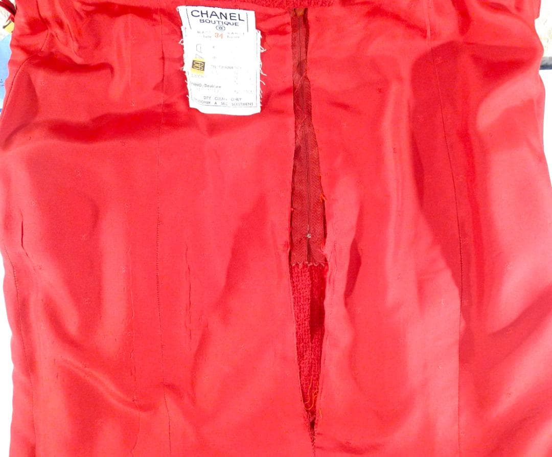 ◇【シャネル】ヴィンテージレッドカラーツィードウールスカート実寸W70㎝◇