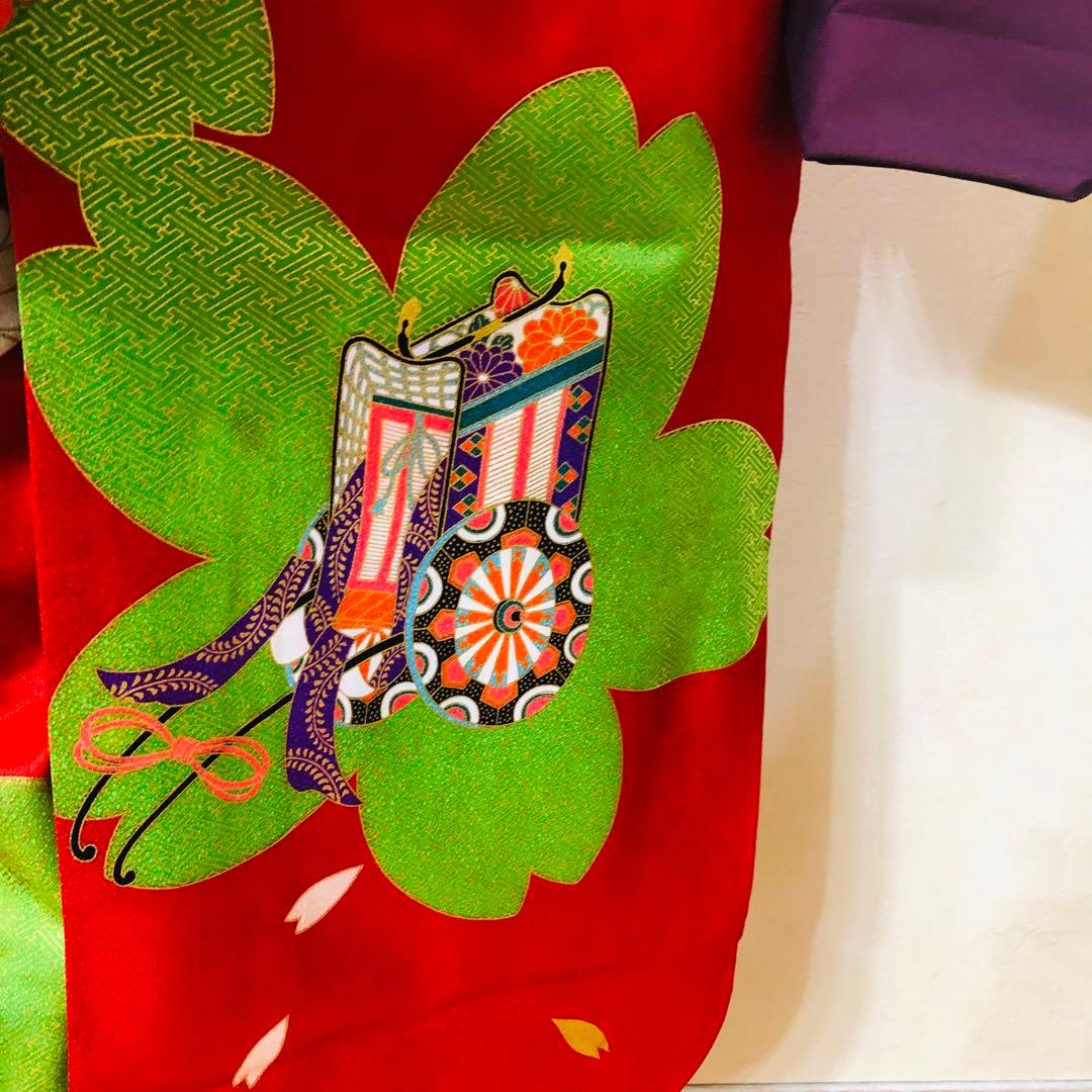 七五三七歳‼人気赤地に桜尽くし金箔煌びやか際立つ❤️完全フルセット安心