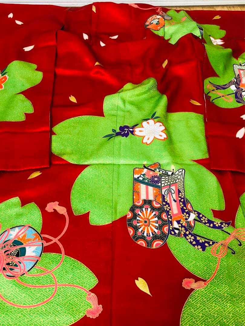 七五三七歳‼人気赤地に桜尽くし金箔煌びやか際立つ❤️完全フルセット安心