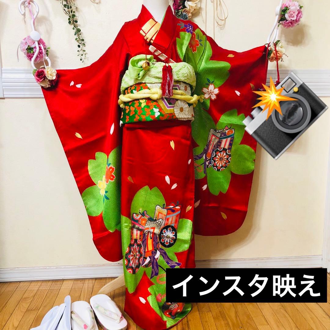 七五三七歳‼人気赤地に桜尽くし金箔煌びやか際立つ❤️完全フルセット安心