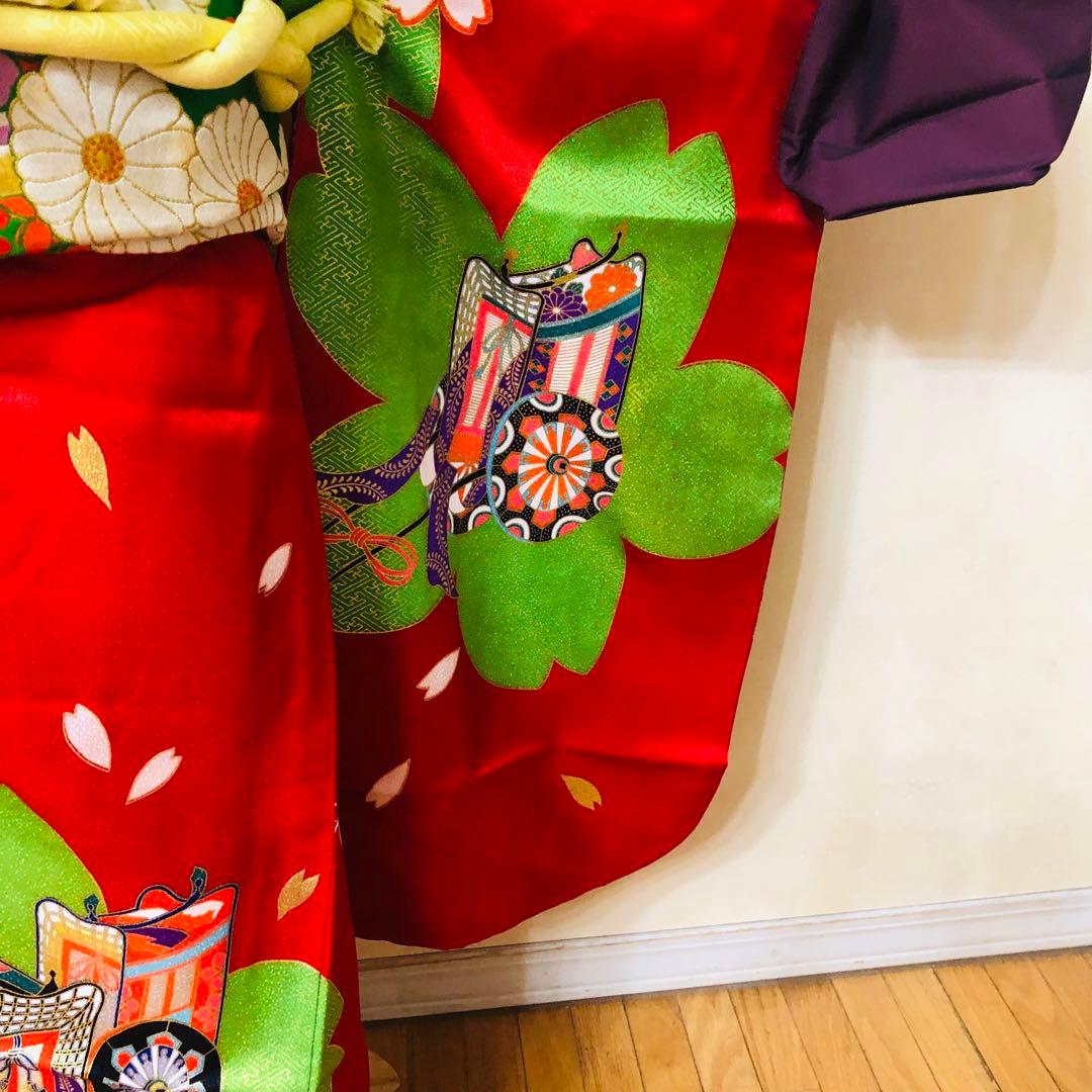 七五三七歳‼人気赤地に桜尽くし金箔煌びやか際立つ❤️完全フルセット安心
