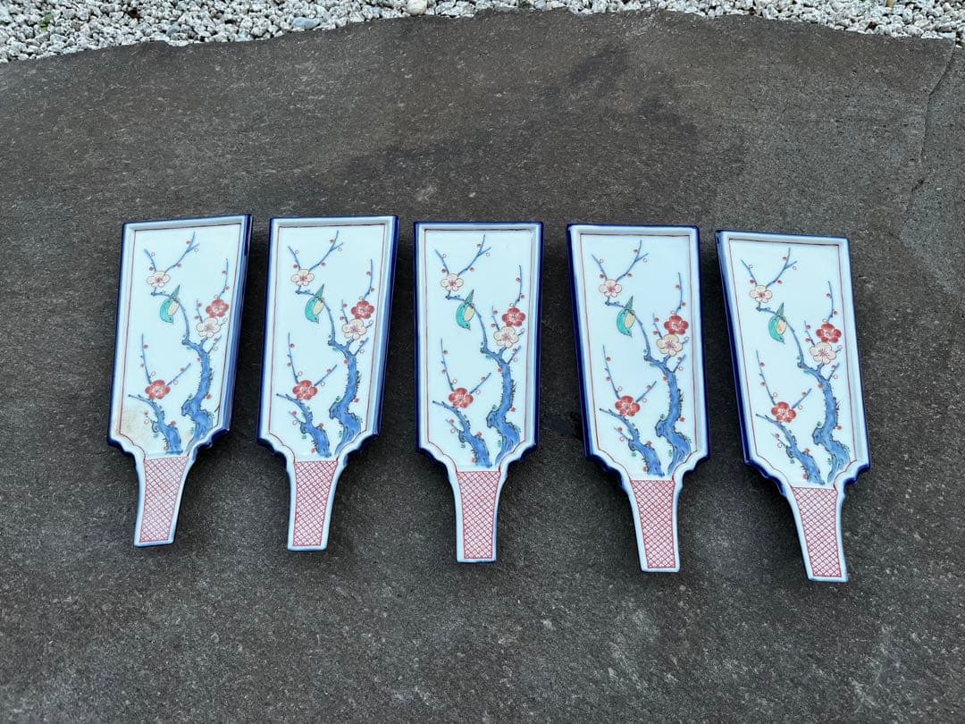5枚セット　幸楽窯　有田焼　伊万里 色絵 梅にうぐいす 羽子板　お正月