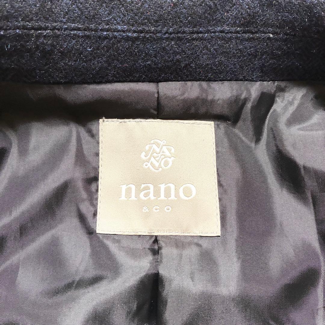 【美品】nano universe☆チェスターコート☆ダブル☆濃紺☆ヘリンボーン
