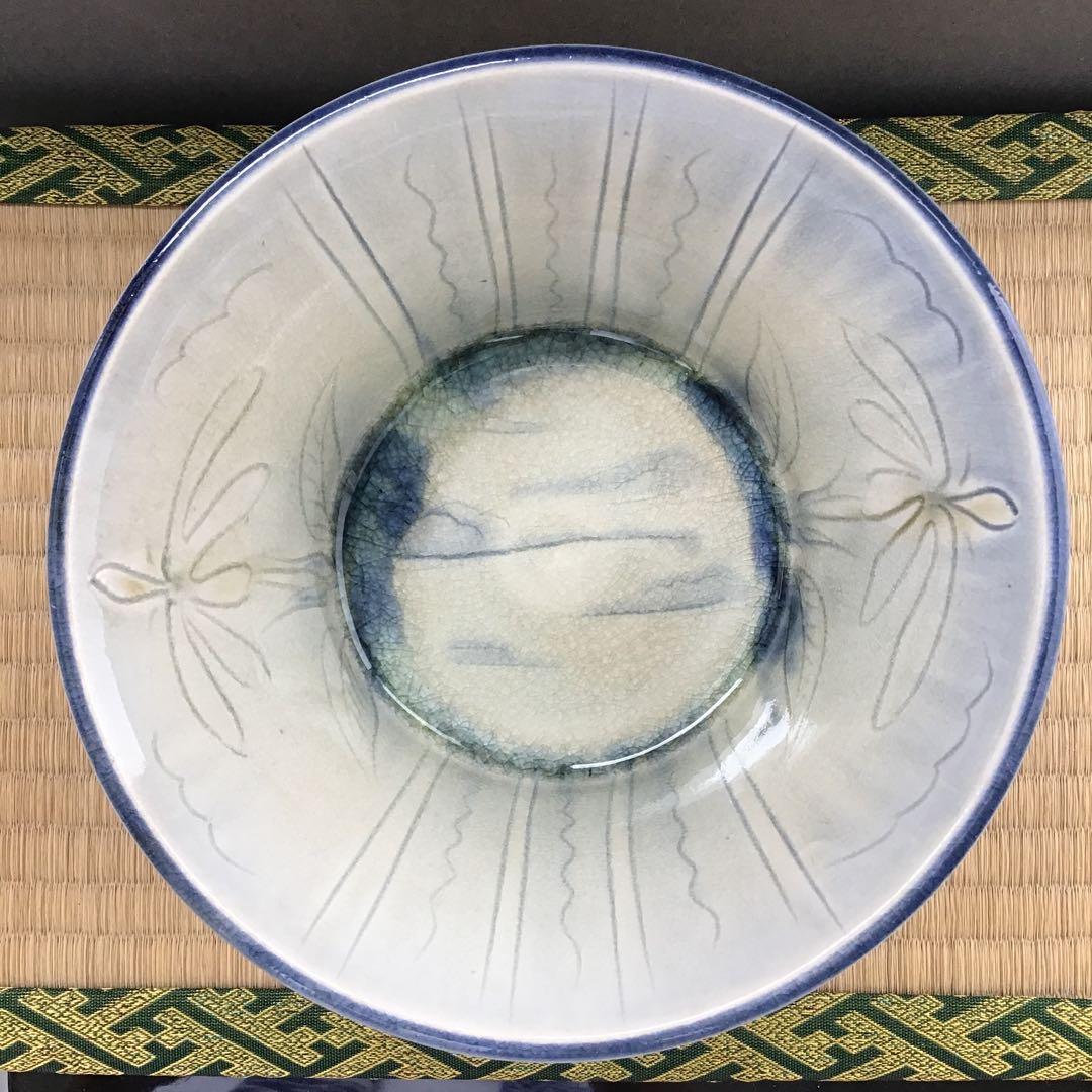 茶器　菓子器　御深井釉単花刻文菓子鉢　大江文象作　無形文化財　共箱　S274KH
