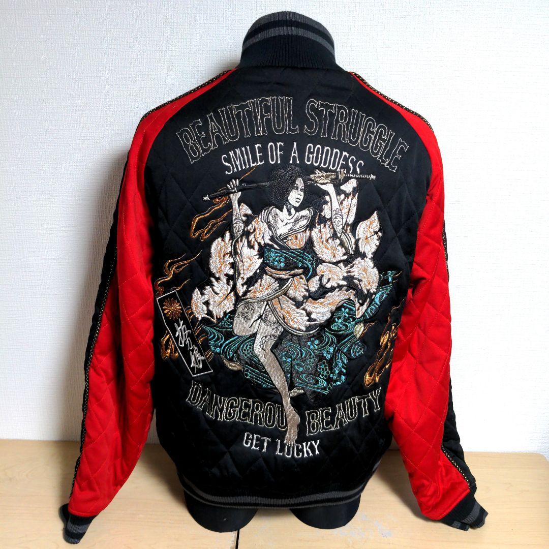 cj8 抜刀娘 スカジャン キルティング 黒×赤 メンズMサイズ