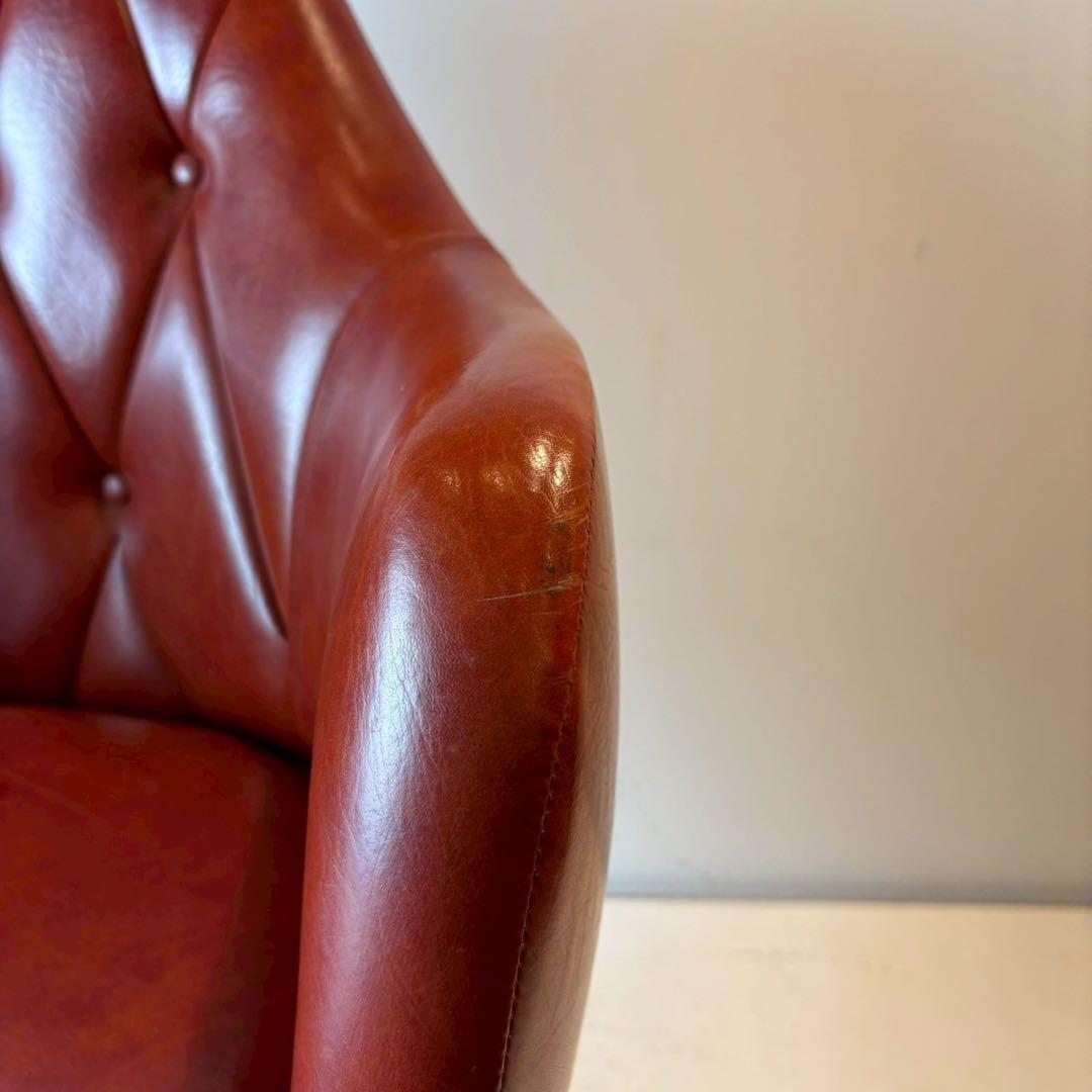 アームチェア　レザーチェア　麻雀椅子　ワークチェア　赤茶　キャスターチェア