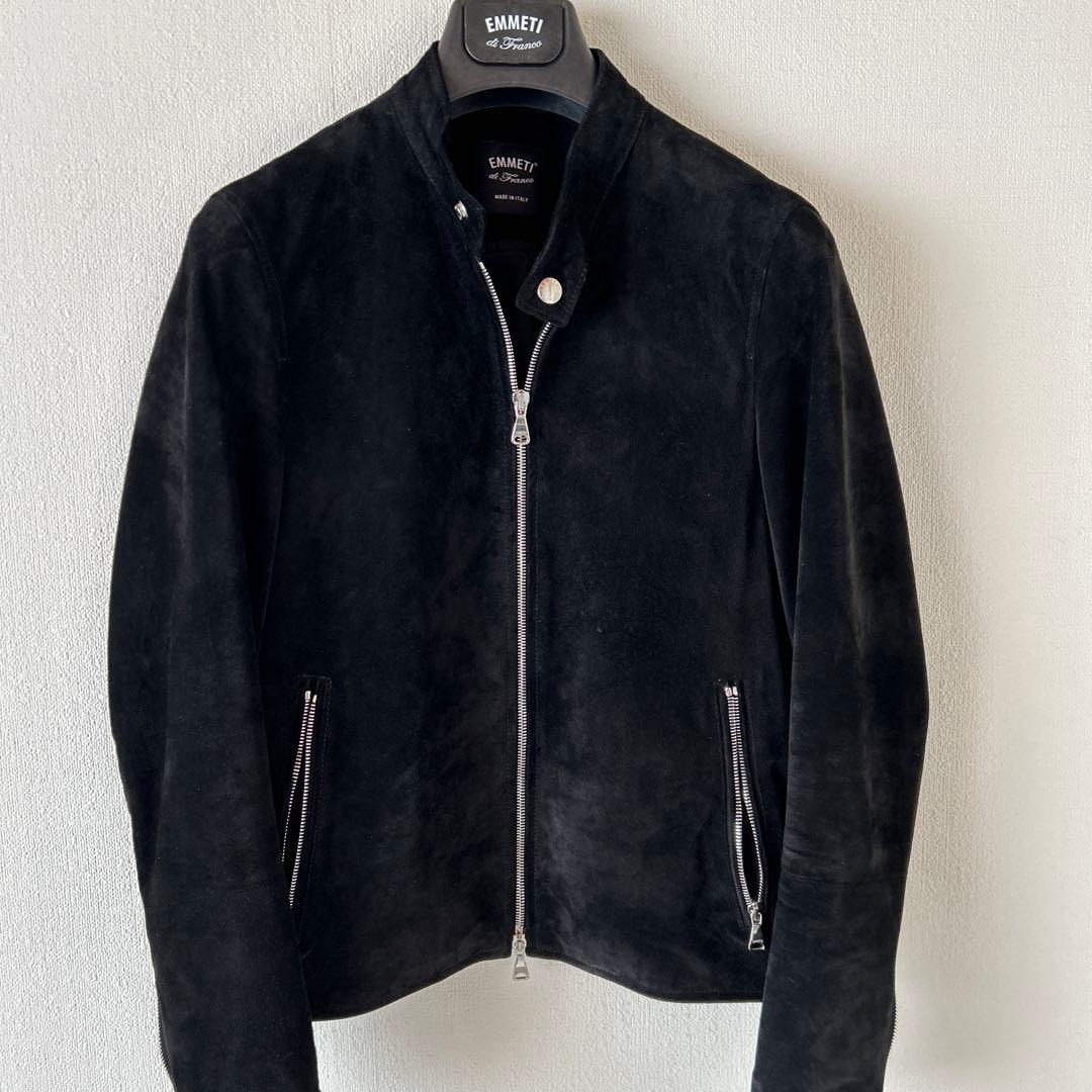 EMMETIブラックスエード シングルライダースジャケット