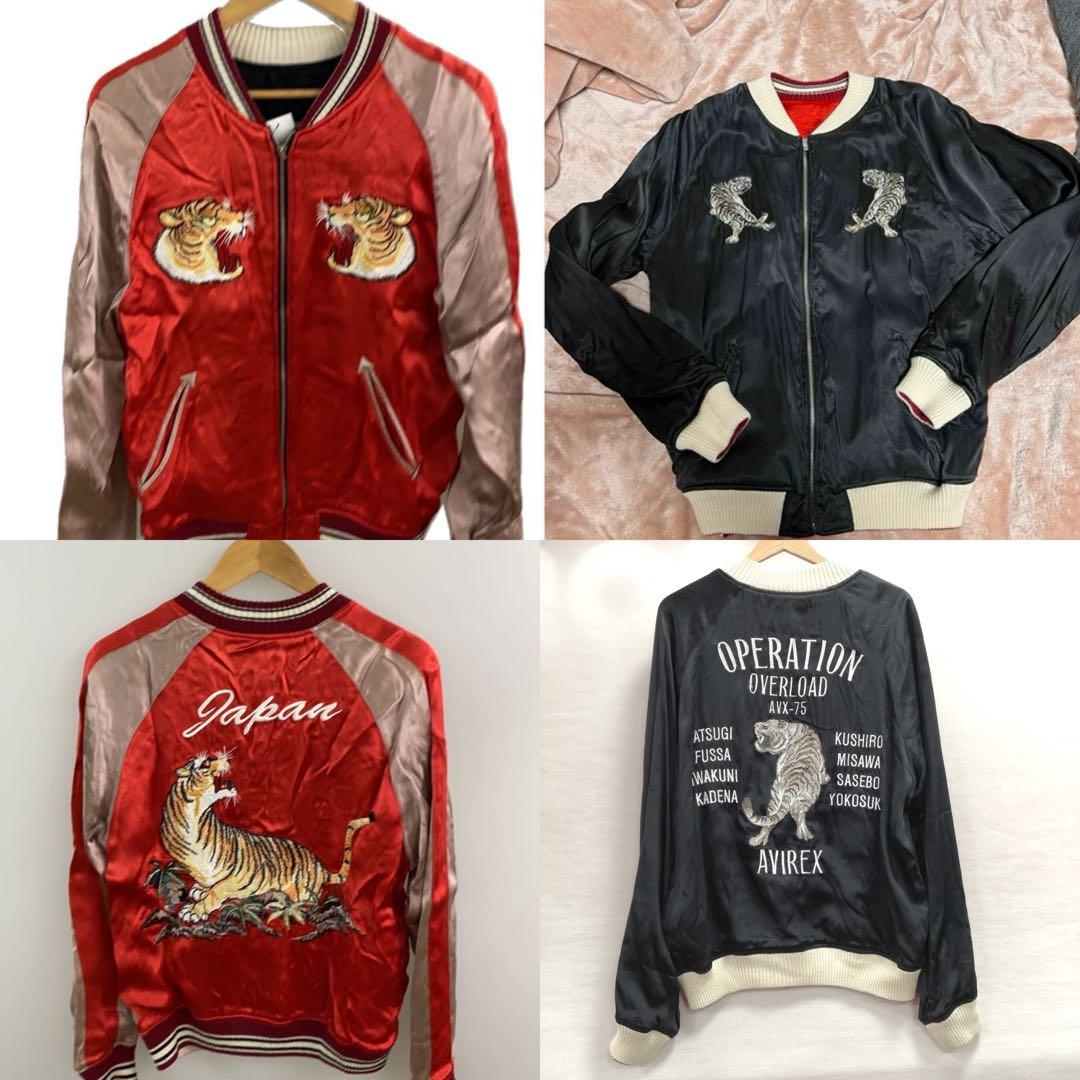 【AVIREX】リバーシブル 総刺繍 片面シルク素材 スカジャン sizeL