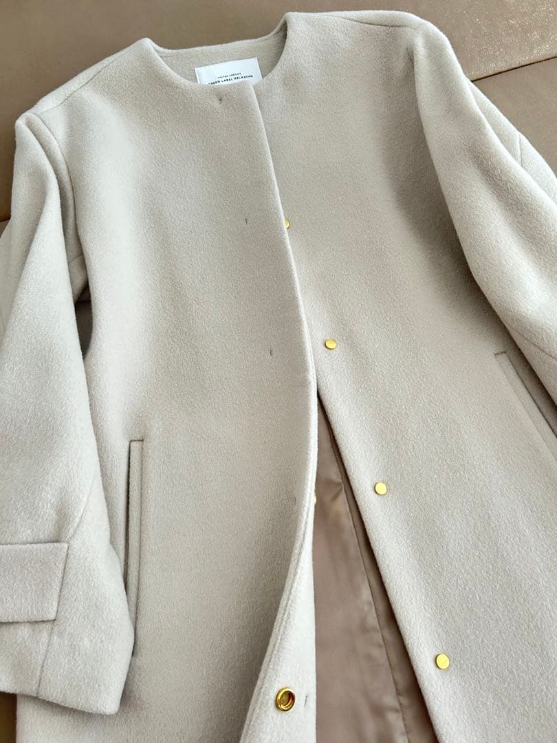 グリーンレーベルリラクシング　ショートビーバー　ノーカラーコート　ライトグレー