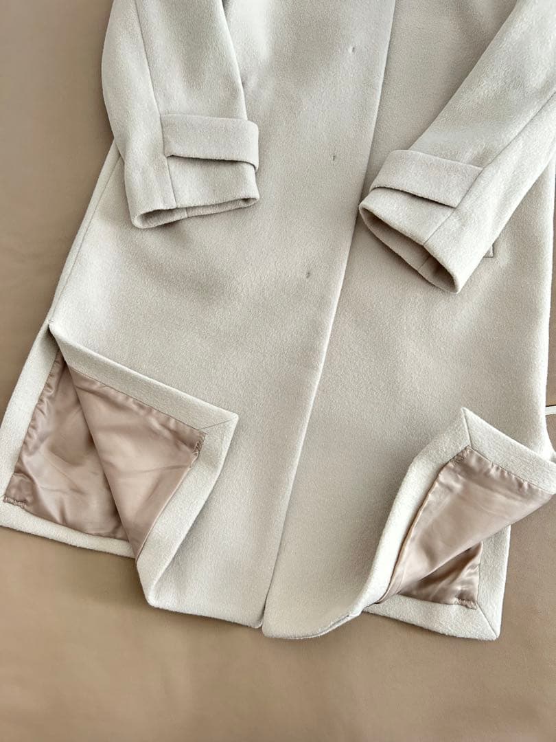 グリーンレーベルリラクシング　ショートビーバー　ノーカラーコート　ライトグレー