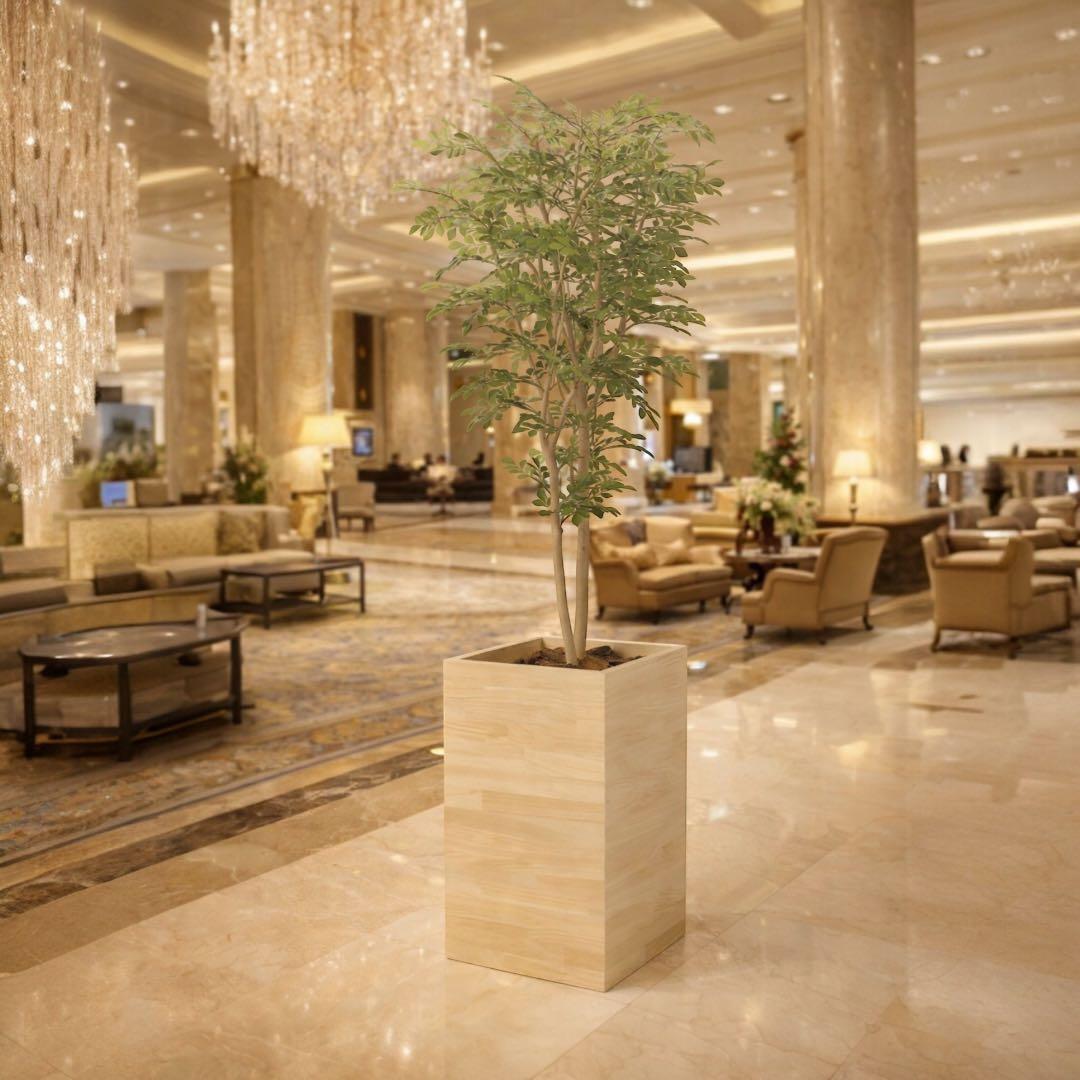 光触媒　人工観葉植物　フェイクグリーン　ウッドボックストネリコミックス1.8m