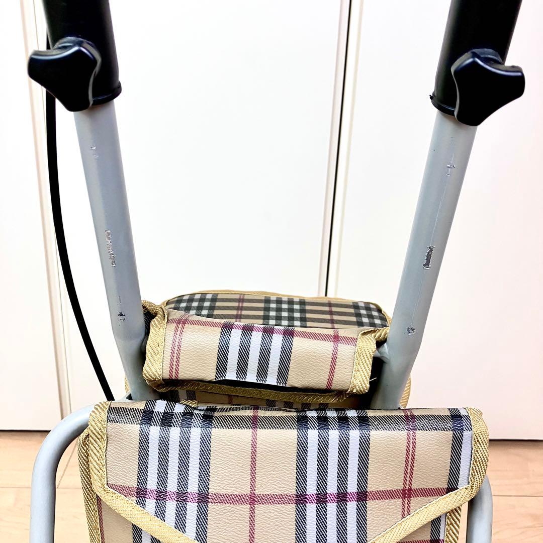 幸和製作所　Lively　座れるシルバーカー　折りたたみ　ベージュ　チェック柄