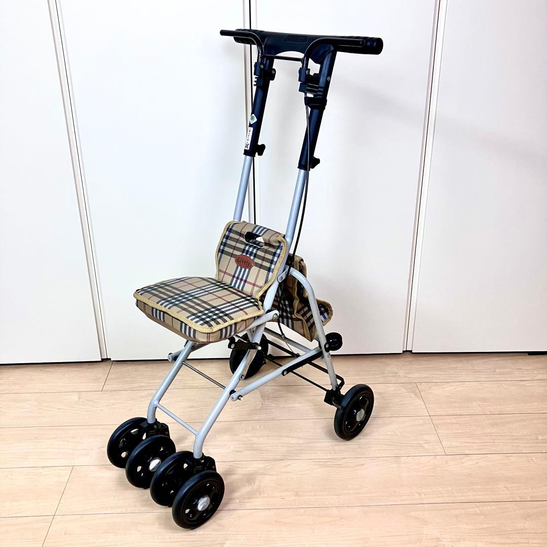 幸和製作所　Lively　座れるシルバーカー　折りたたみ　ベージュ　チェック柄