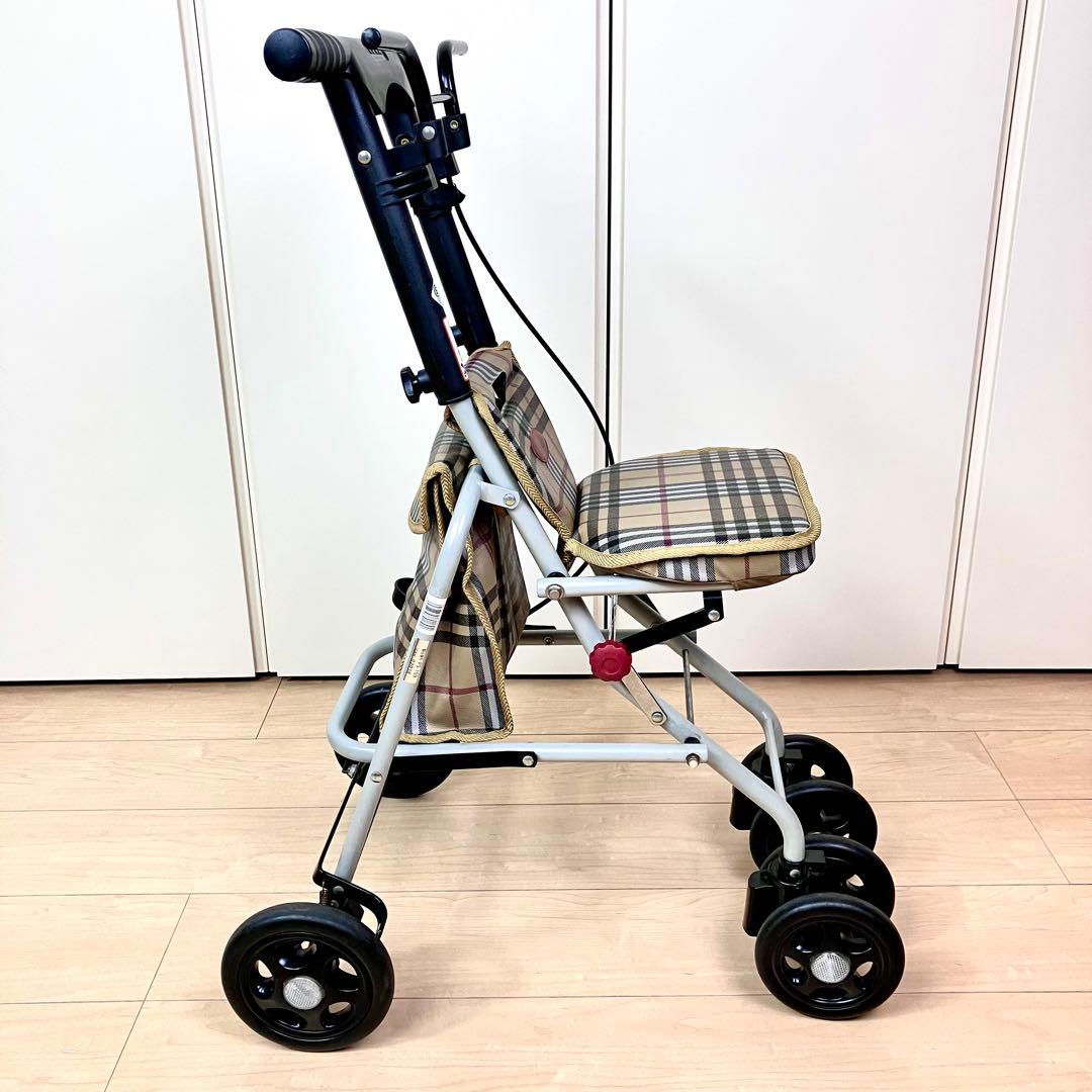 幸和製作所　Lively　座れるシルバーカー　折りたたみ　ベージュ　チェック柄