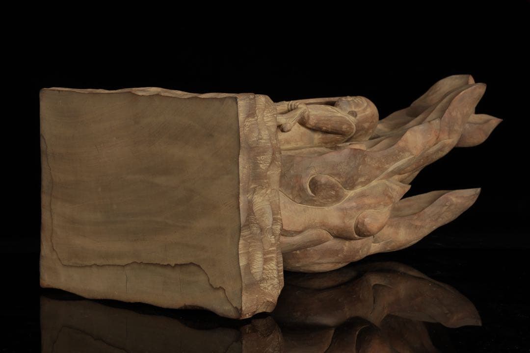 紺綬褒章受章 彫刻家【横山一夢】木彫 不動明王像「明王」49㎝ 置物 共箱 栞付