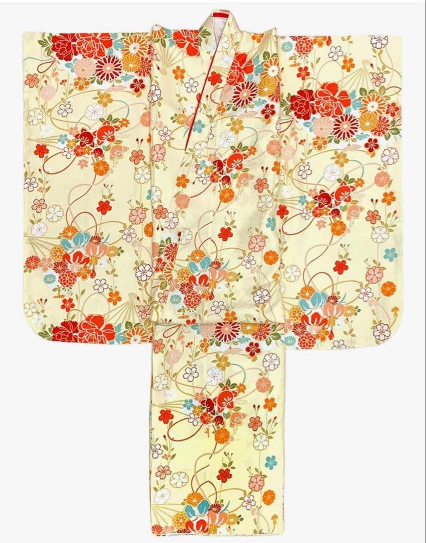 美品 七五三 四つ身 着物 女の子 7歳 花柄 和服）