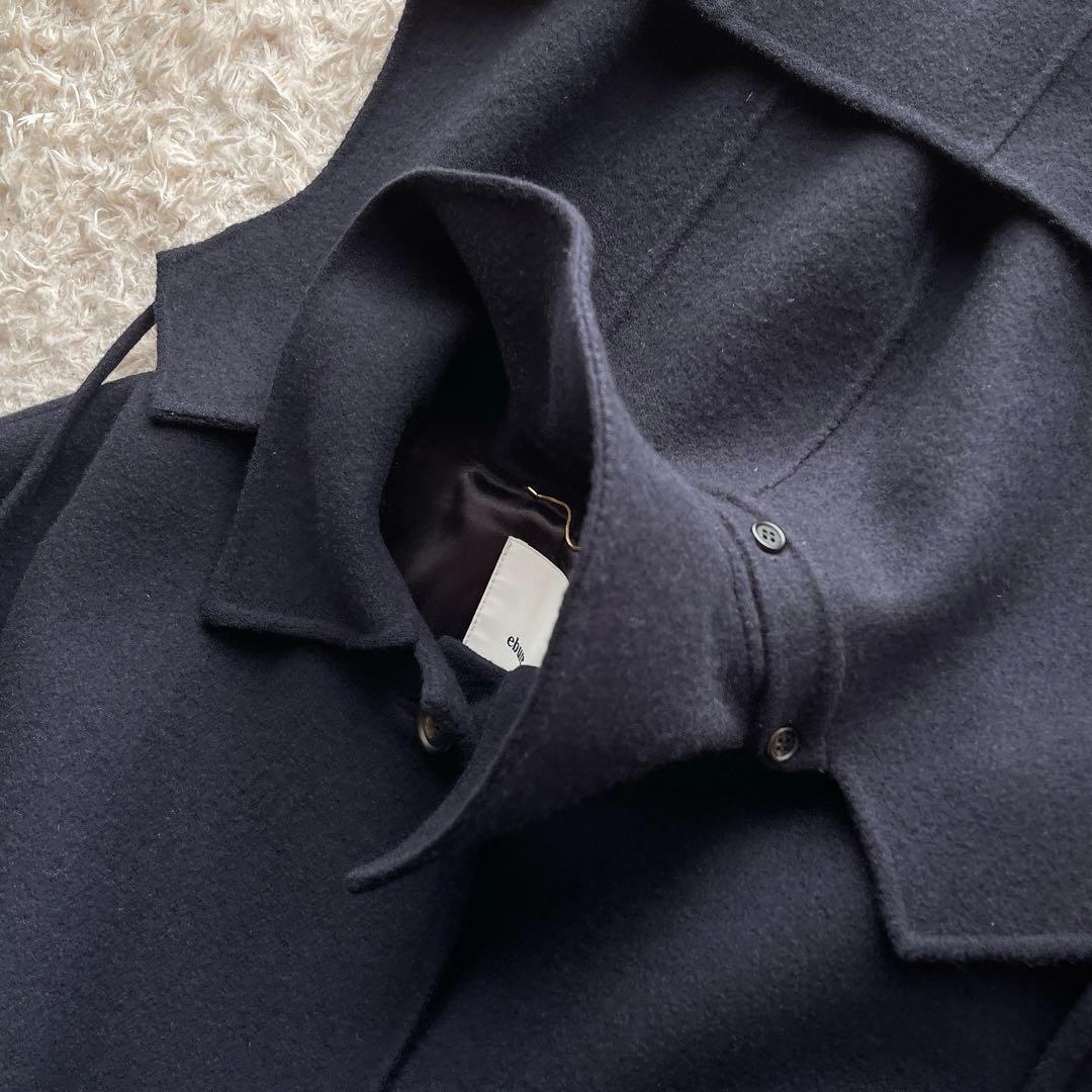 エブール フーデッドコート ロングコート マキシ丈 ウール ネイビー 36サイズ