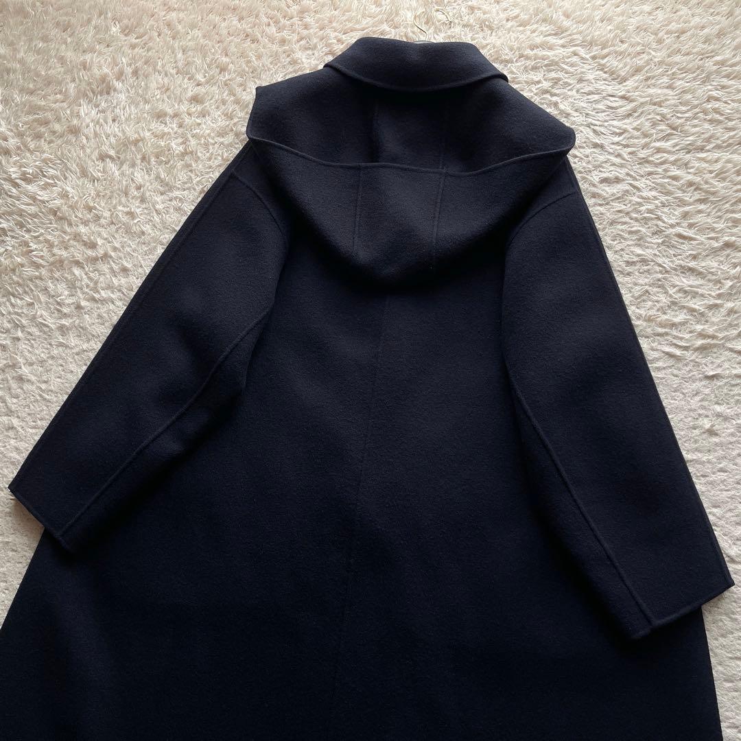 エブール フーデッドコート ロングコート マキシ丈 ウール ネイビー 36サイズ