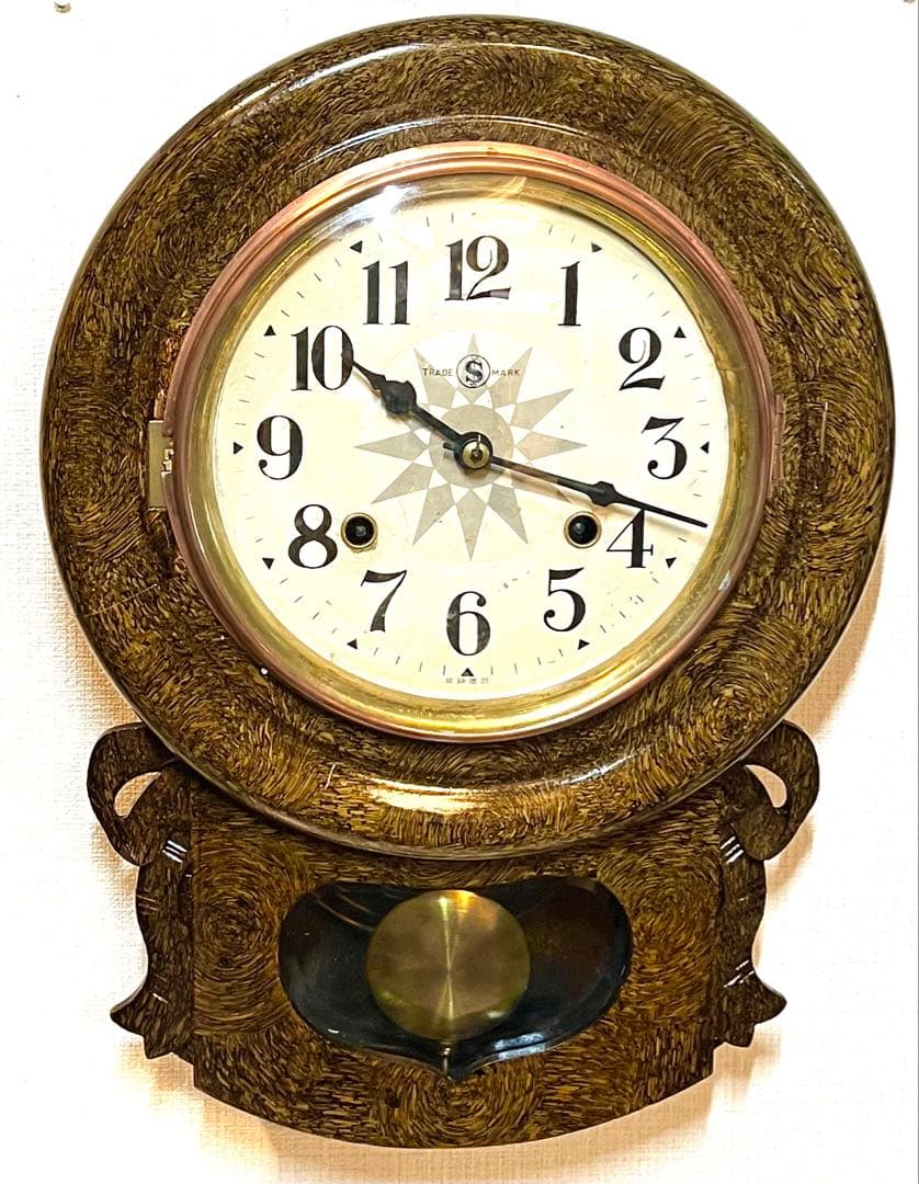 舘本振り子時計ゼンマイ掛け時計柱時計ボンボン時計古時計　稼働品