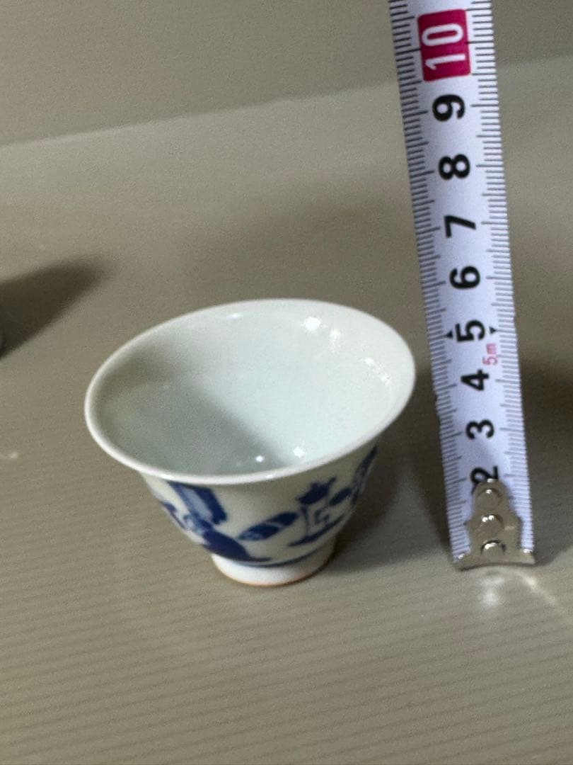 2388  九谷焼　染付　青花　猪口　5客　時代物