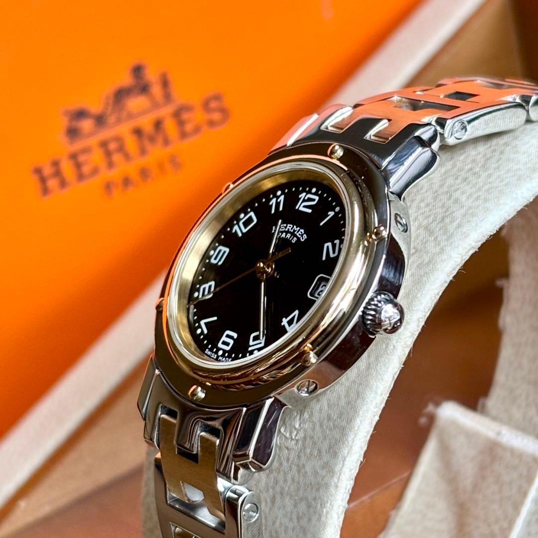 【HERMES】✨極美品✨ クリッパー レディース腕時計 コンビ ブラック