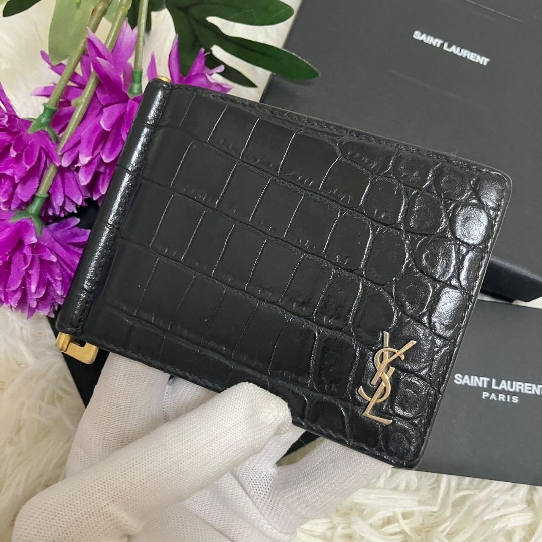 みんちあ様✨SAINT LAURENT マネークリップ　クロコ型押し　YSL 黒