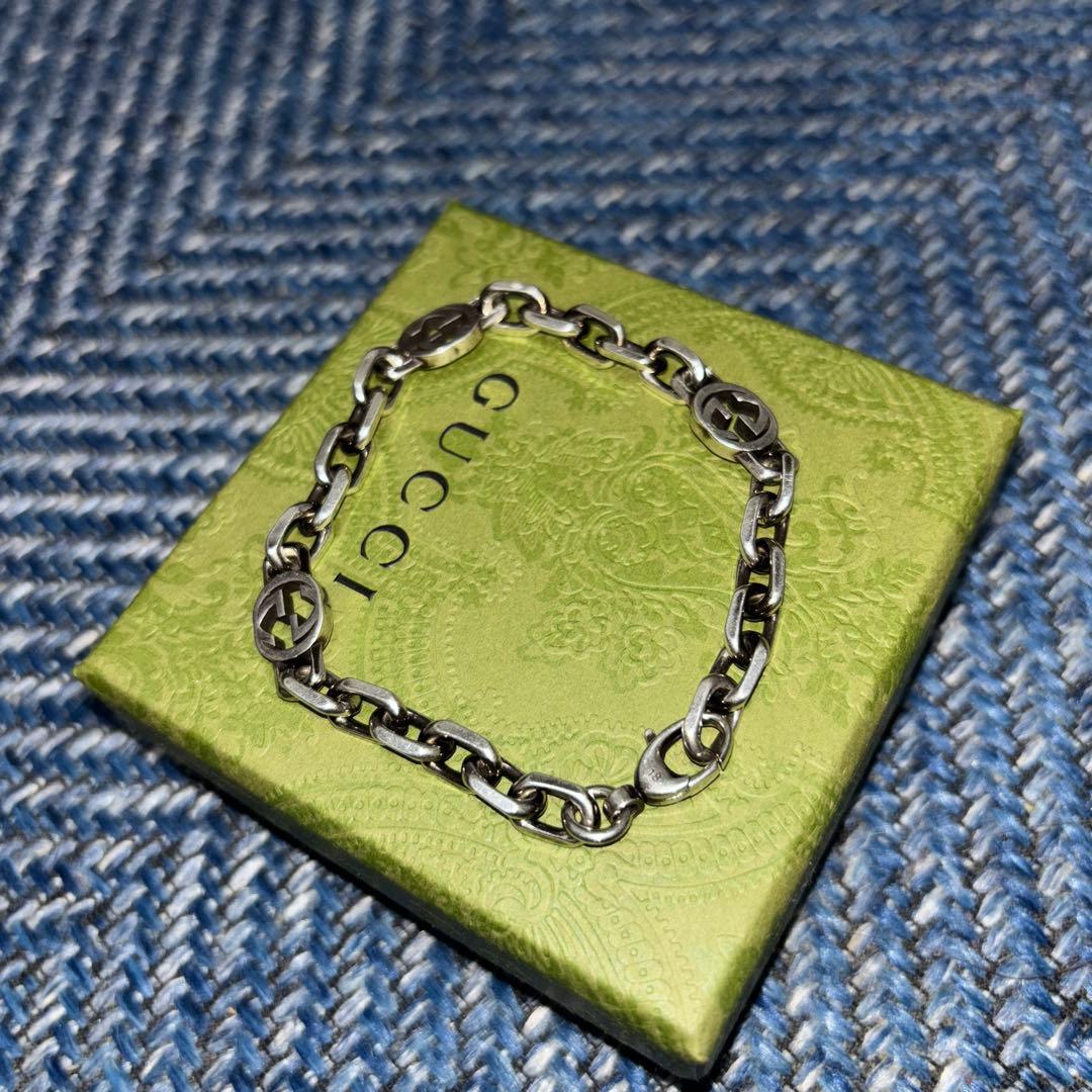 美品✨️GUCCI インターロッキングG ブレスレット シルバー 18インチ