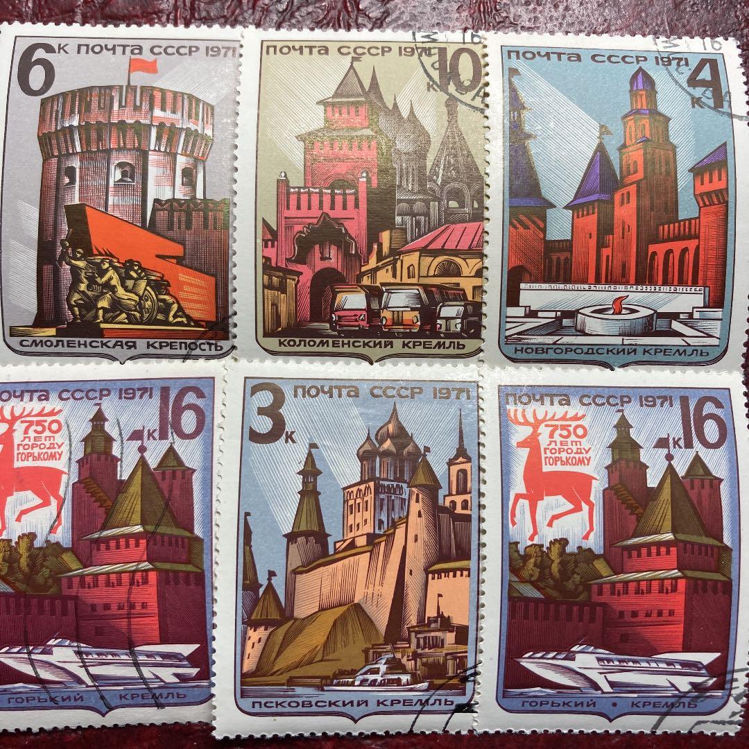 4371 →残2 外国切手使用済　ロシア発行建築5種揃＋1枚おまけ