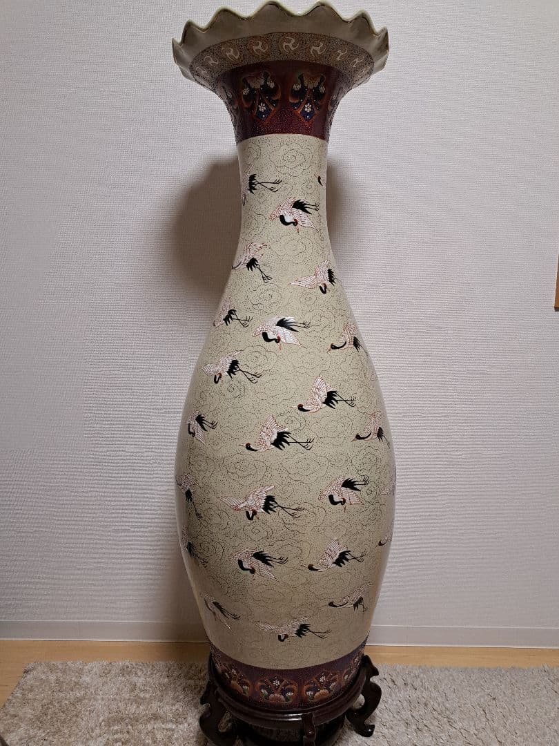 【直接お渡し】絢爛豪華 花口壺 57羽鶴絵 大型142㎝