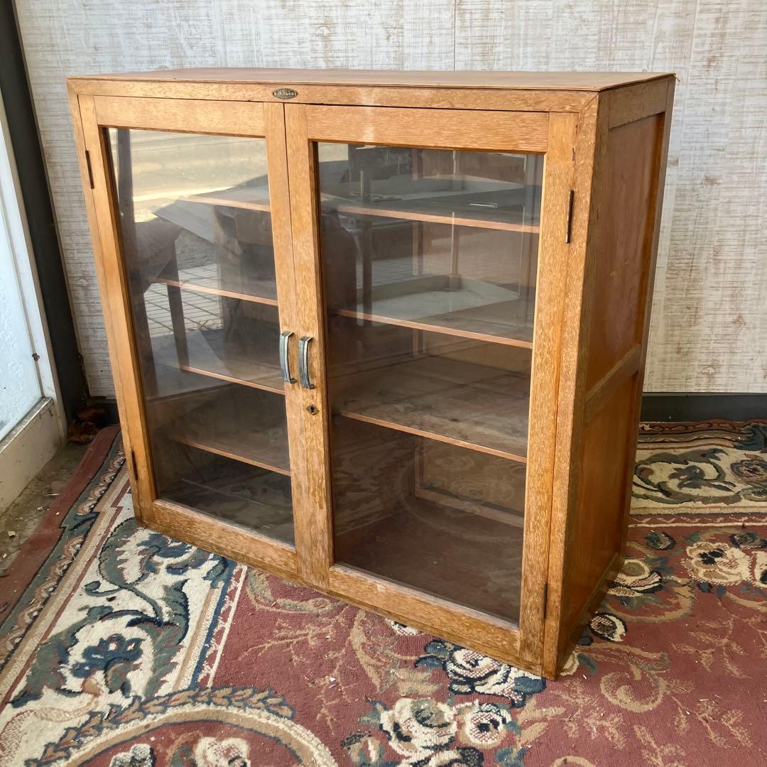 昭和レトロ 庄子木工製作所 古家具 ガラス戸 木製キャビネット 食器棚 飾り棚