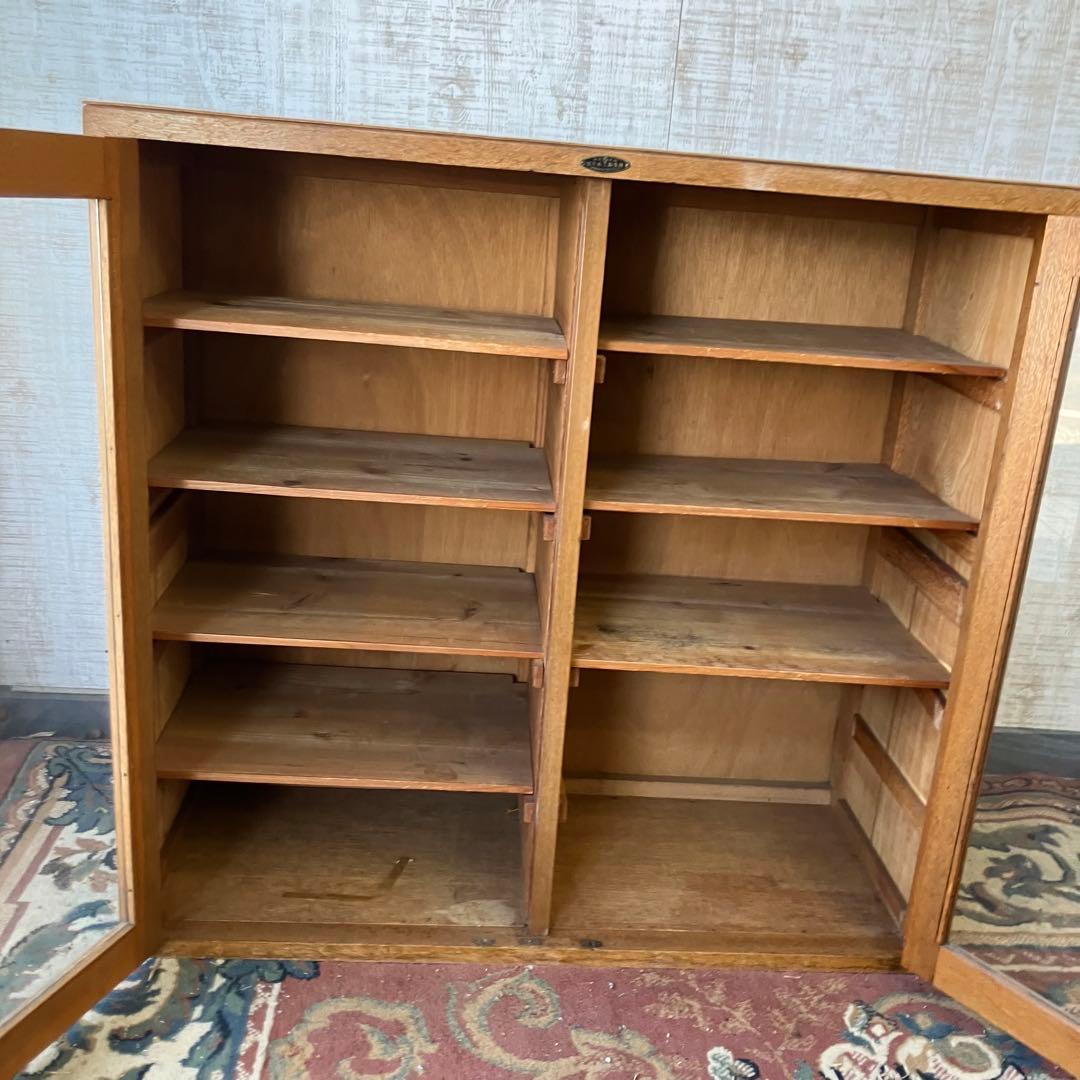 昭和レトロ 庄子木工製作所 古家具 ガラス戸 木製キャビネット 食器棚 飾り棚