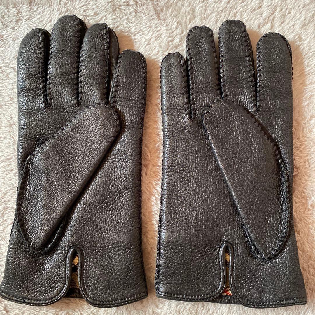 [美品] Burberry ブラックレザー手袋　紳士 レア