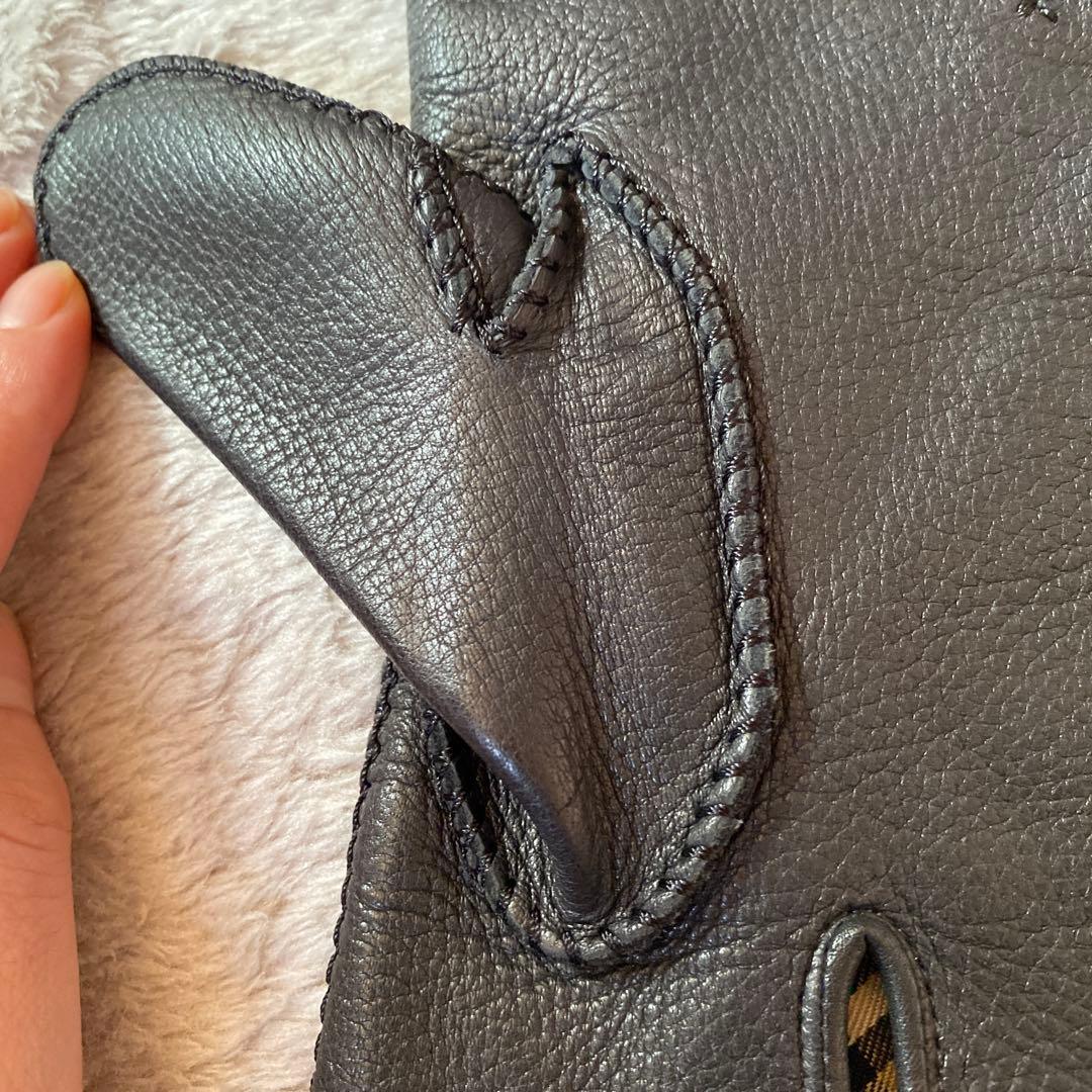 [美品] Burberry ブラックレザー手袋　紳士 レア