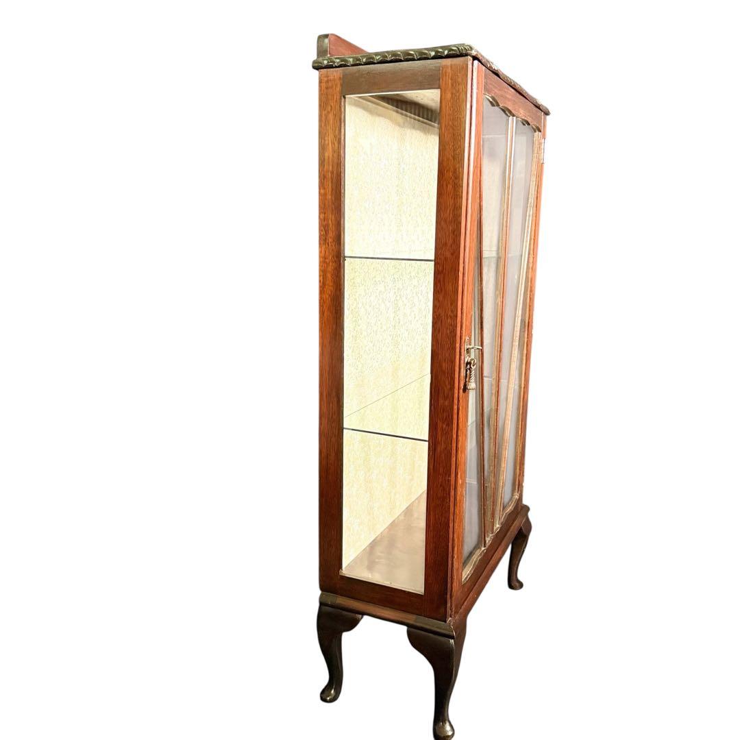 HR765 アンティーク　キュリオケース　英国　鍵付き　３面彩光　猫脚