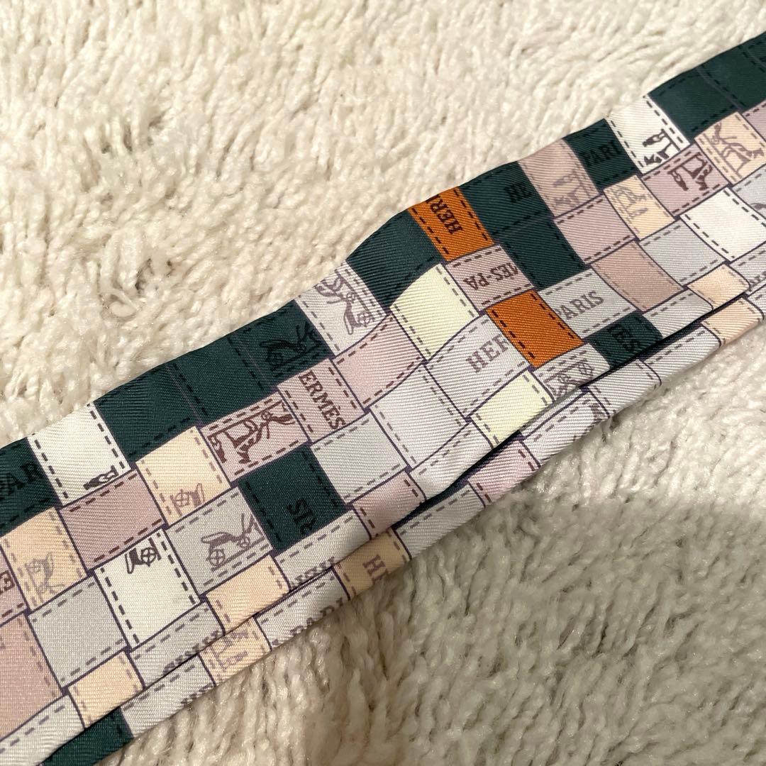 HERMES エルメス　ツイリー　ボルデュック　チェック　カーキ