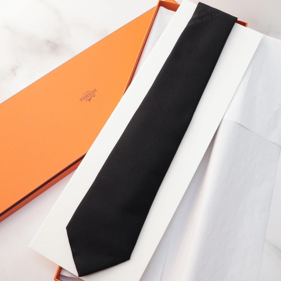 未使用 エルメス HERMES ブラック ネクタイ